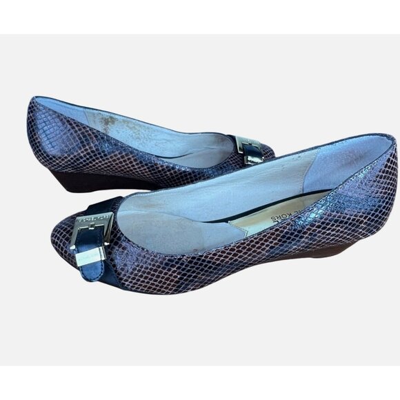 Michael Kors Brown Snakeskin Pattern Leather Flats With Black Buckle Accents 7M - Picture 8 of 10